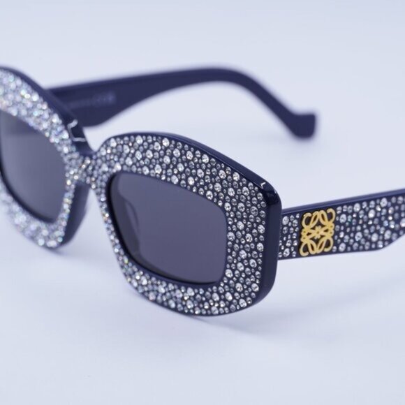Loewe LW4114IS 90A Sunglasses Navy with Crystal Studs Rectangle Frame main image 7